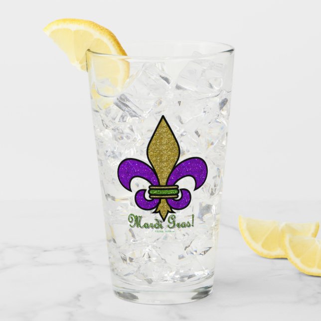 Colorful Mardi Gras Fleur De Lis Glass Kopp (Framsida Ice)