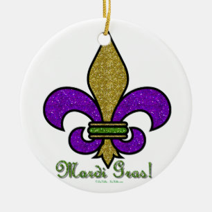 Colorful Mardi Gras Fleur De Lis Julgransprydnad Keramik