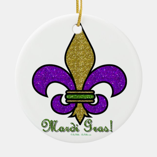 Colorful Mardi Gras Fleur De Lis Julgransprydnad Keramik (Framsidan)