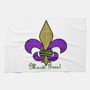 Colorful Mardi Gras Fleur De Lis Kökshandduk
