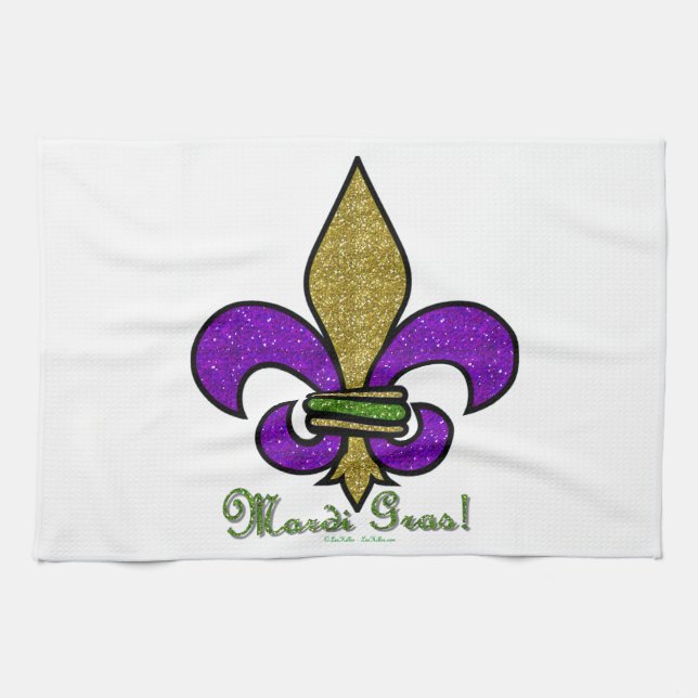 Colorful Mardi Gras Fleur De Lis Kökshandduk (Horisontell)