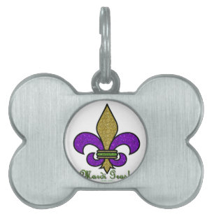 Colorful Mardi Gras Fleur De Lis Namnbricka Husdjur