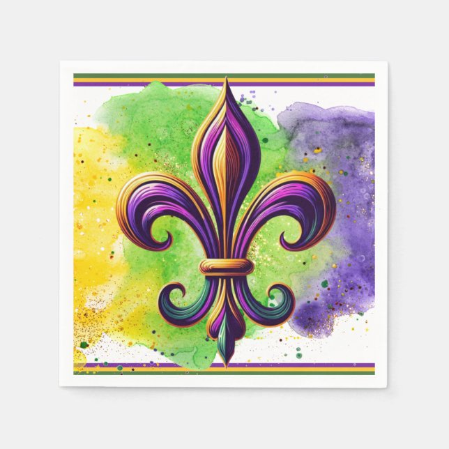 Colorful Mardi Gras Fleur de lis Pappersservett (Framsidan)