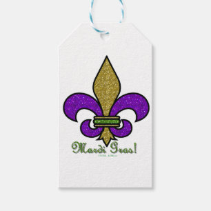 Colorful Mardi Gras Fleur De Lis Presentetikett