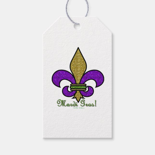 Colorful Mardi Gras Fleur De Lis Presentetikett (Framsidan)