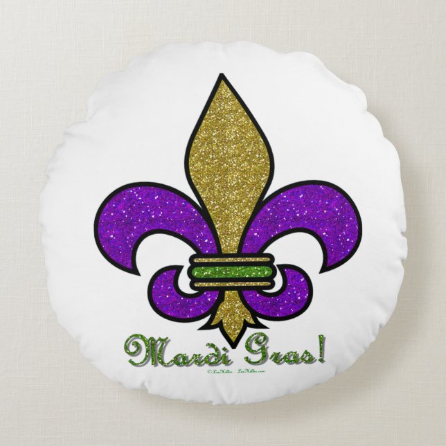 Colorful Mardi Gras Fleur De Lis Rund Kudde (Framsidan)