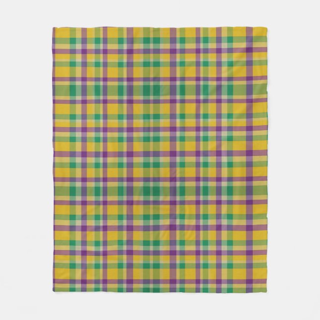 Colorful Mardi Gras gingham mönstrad Fleecefilt (Framsidan)