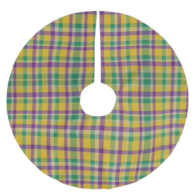 Colorful Mardi Gras gingham mönstrad Julgransmatta Borstad Polyester (Framsidan)