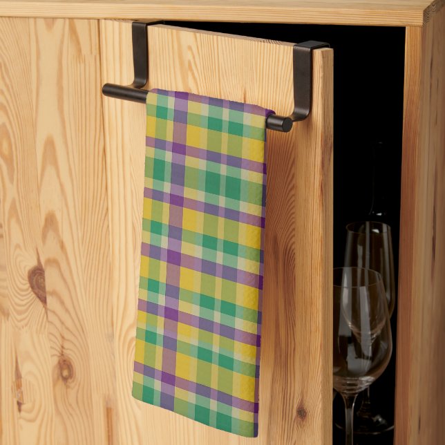 Colorful Mardi Gras gingham mönstrad Kökshandduk (Thirds Fold)