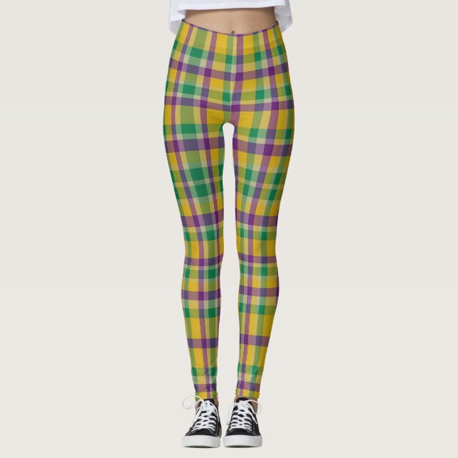 Colorful Mardi Gras gingham mönstrad Leggings (Framsida)