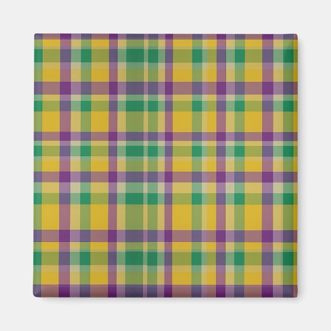 Colorful Mardi Gras gingham mönstrad Magnet (Framsidan)