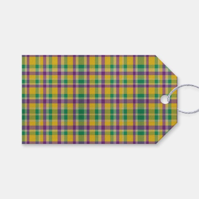 Colorful Mardi Gras gingham mönstrad Presentetikett (Framsidan (Horisontell))