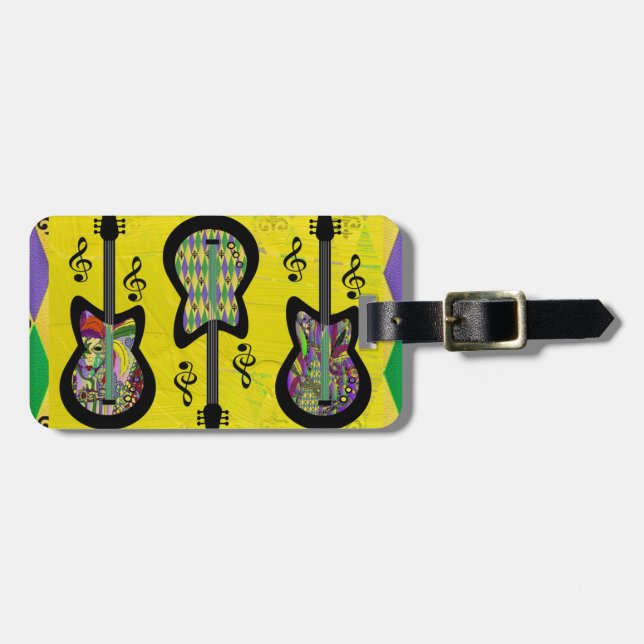 Colorful Mardi Gras Guitars Bagagebricka (Horisontell Framsida)