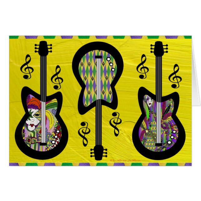 Colorful Mardi Gras Guitars Hälsningskort (Framsidan Horizontal)