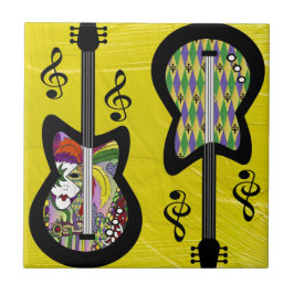 Colorful Mardi Gras Guitars Kakelplatta