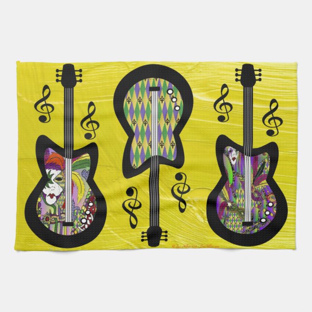 Colorful Mardi Gras Guitars Kökshandduk (Horisontell)