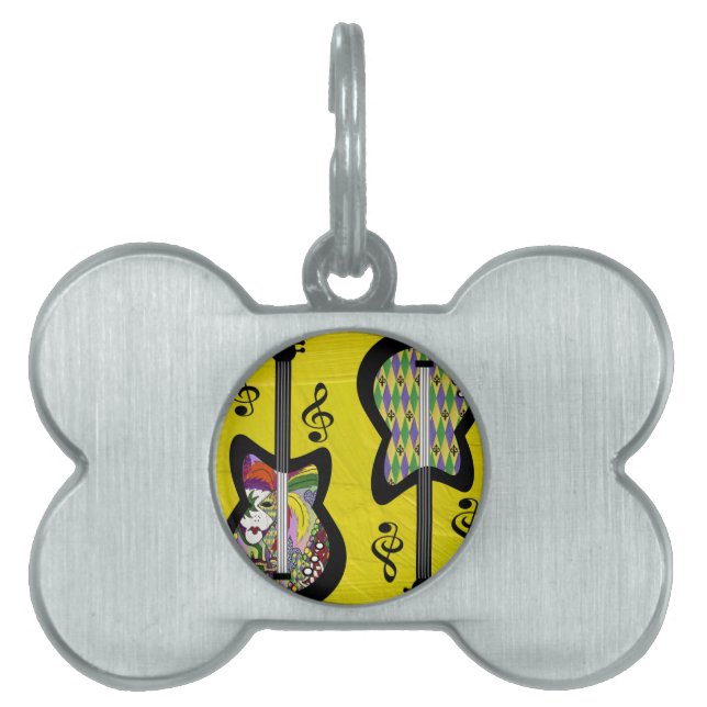 Colorful Mardi Gras Guitars Namnbricka Husdjur (Framsidan)