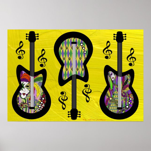 Colorful Mardi Gras Guitars Poster (Framsidan)