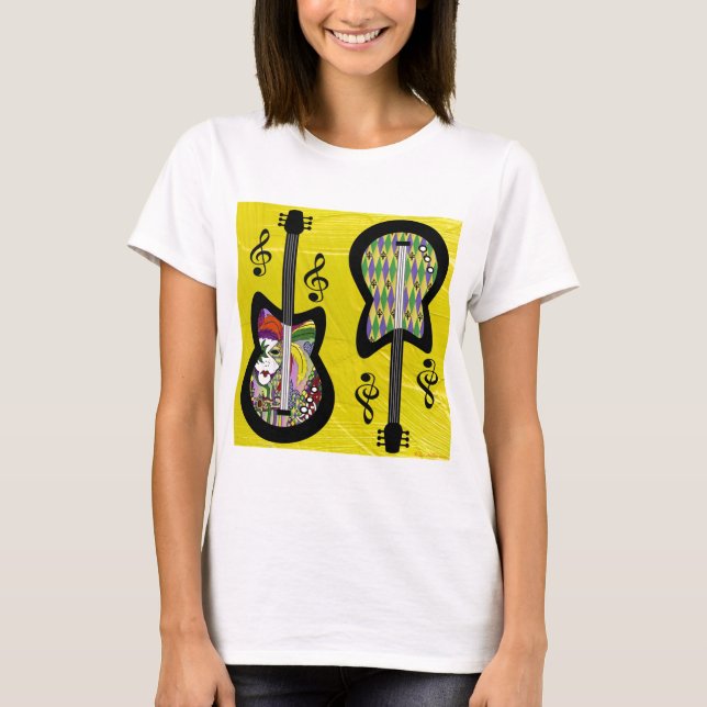 Colorful Mardi Gras Guitars T Shirt (Framsida)