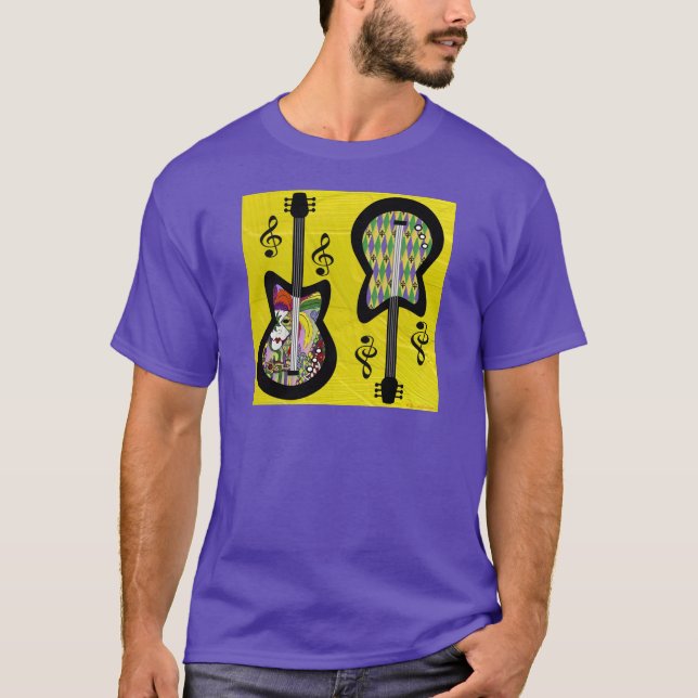Colorful Mardi Gras Guitars T Shirt (Framsida)