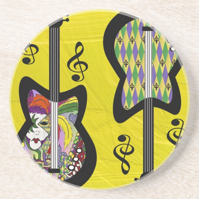 Colorful Mardi Gras Guitars Underlägg Sandsten (Framsidan)