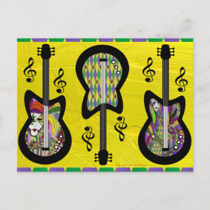 Colorful Mardi Gras Guitars Vykort