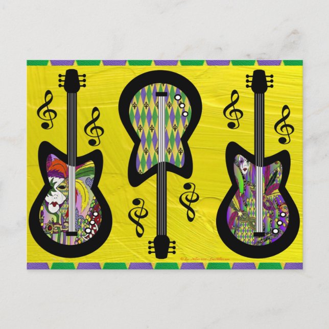 Colorful Mardi Gras Guitars Vykort (Framsida)