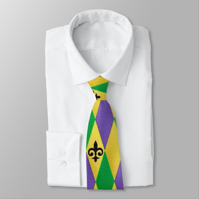Colorful Mardi Gras Harlequin Fleur De Lis Slips (Bunden)