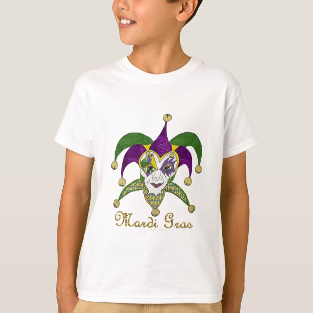 Colorful Mardi Gras Jesters Mask Tee (Framsida)