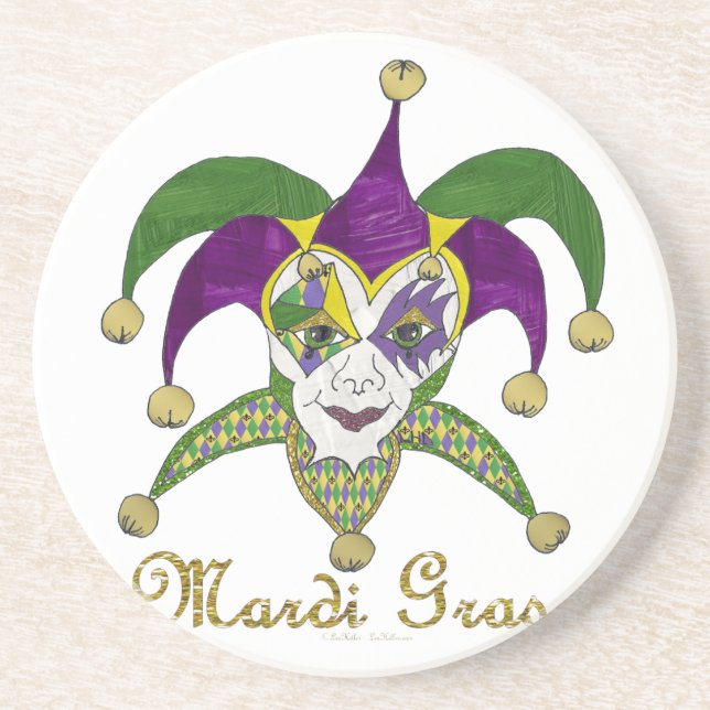 Colorful Mardi Gras Jesters Mask Underlägg Sandsten (Framsidan)