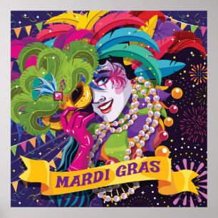 Colorful Mardi Gras Mask Poster