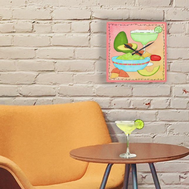 Colorful Margarita Guacamole Roligt Celebrate Fyrkantig Klocka (Enjoy a margarita and keep time with.your favorite drink - a margarita while keeping time.)