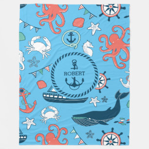 Colorful Marine Life & Nautical Boat Anchor Swaddl Fleecefilt