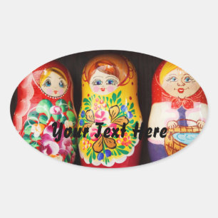 Colorful Matryoshka Dolls Ovalt Klistermärke
