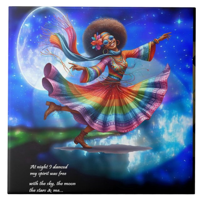 Colorful Me Hippie Chic Dancing Måne Ceramic Tile Kakelplatta (Framsidan)