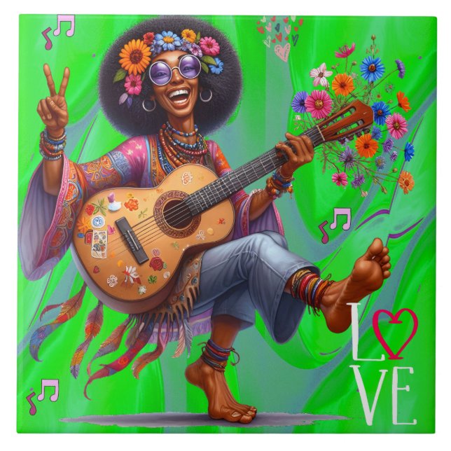 Colorful Me Hippie Chic KÄRLEK Ceramic Tile Kakelplatta (Framsidan)