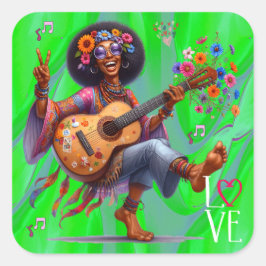 Colorful-Me Hippie Chic KÄRLEK Sticker Fyrkantigt Klistermärke