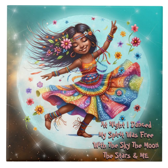 Colorful Me Hippie Chic Måne Dance Ceramic Tile Kakelplatta (Framsidan)