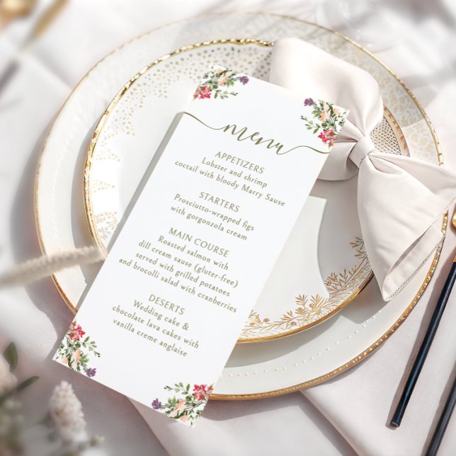 Colorful Meadow Flower Rustic Wedding Menu Card (Skapare uppladdad)