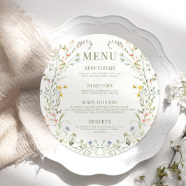 Colorful Meadow Wildblomma Bröllop Round Flat Menu Meny