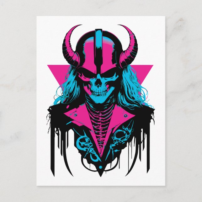 Colorful Medieval Zombie Skull Vykort (Framsida)