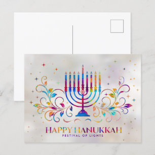 Colorful Menorah Swirl Ornament Lycklig Hanukkah Vykort