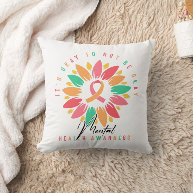 Colorful Mental Health Awareness Sunflower Ribbon Kudde (Filt)