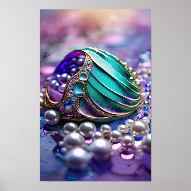 Colorful Mermaid Teal Jewels Poster (Framsidan)