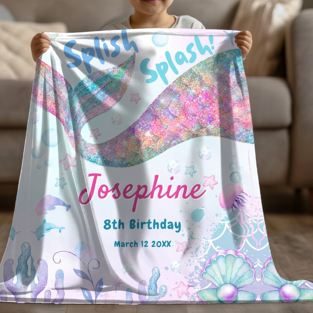 Colorful Mermaid watercolor birthday Fleecefilt (Skapare uppladdad)