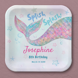 Colorful Mermaid watercolor birthday square