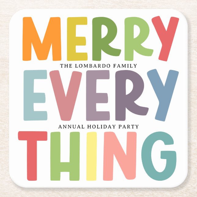 Colorful Merry Everything Inclusive Holiday Party Underlägg Papper Kvadrat (Framsidan)