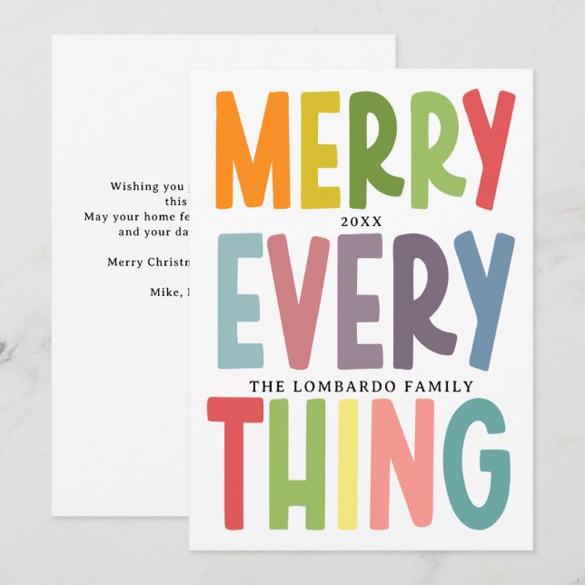 Colorful Merry Everything Inclusive NON-PHOTO cute Julkort (Fram/baksida)