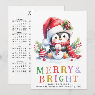 Colorful Merry och Bright Cute Penguin jul Julkort