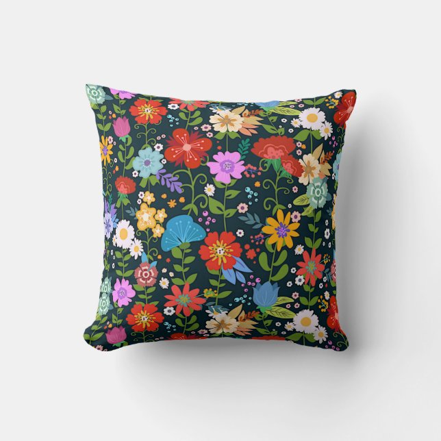 Colorful Mexican Blommigt Folk Art Kudde (Framsida)